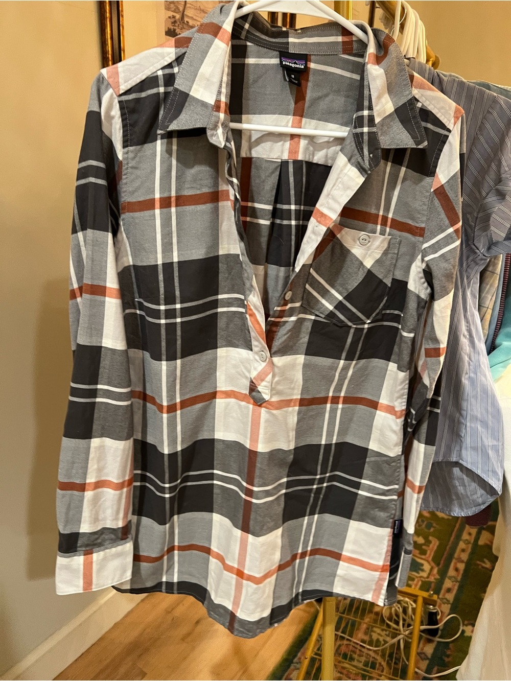Patagonia Plaid Popover Tunic in Gray, Black & Rust